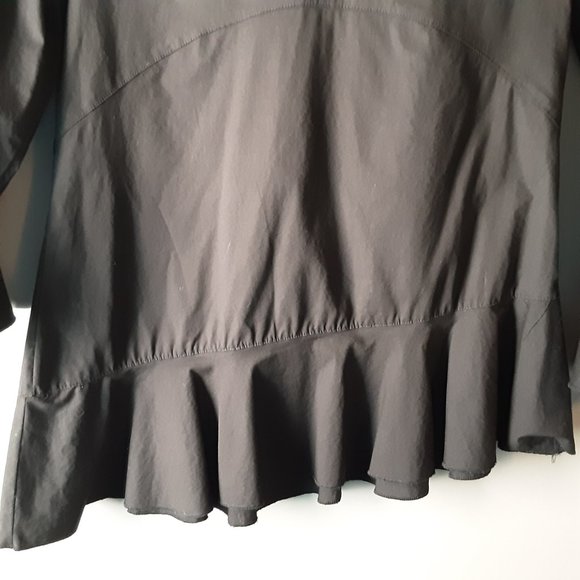 Kaktus Black Cotton Asymmetrical Ruffle V-neck Peplum Blouse - Picture 3 of 14